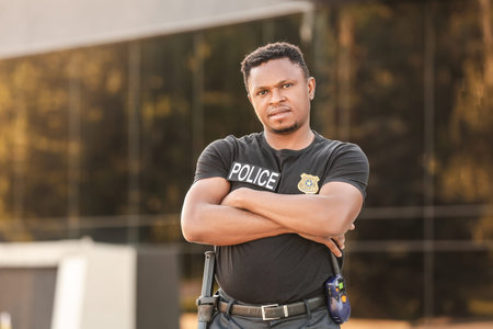 African-American police officer in the street