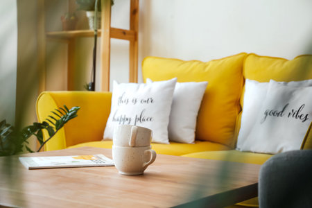Interior of modern room with cozy sofaの写真素材