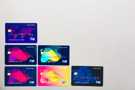 Credit cards on gray backgroundの写真素材