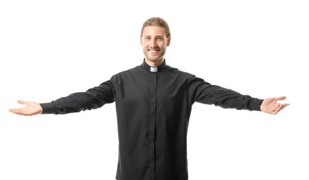 Handsome priest on white background
