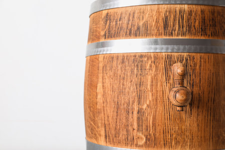 Wooden barrel on light background, closeupの写真素材
