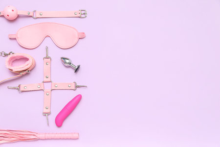 Different sex toys on lilac backgroundの写真素材