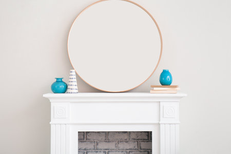 Stylish fireplace in modern living roomの写真素材