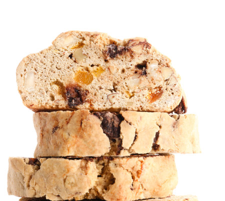 Stack of delicious biscotti cookies isolated on white backgroundの写真素材