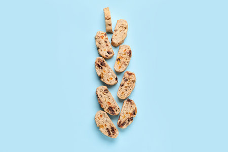 Delicious biscotti cookies on blue background