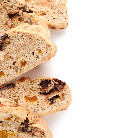 Delicious biscotti cookies isolated on white backgroundの写真素材