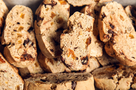 Delicious biscotti cookies as background, closeupの写真素材
