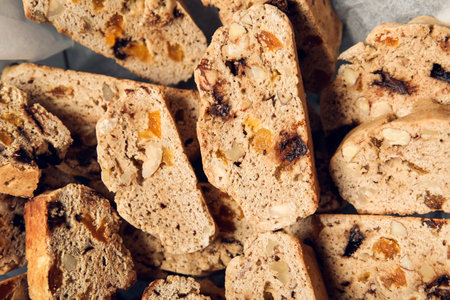 Delicious biscotti cookies in parchment, closeupの写真素材