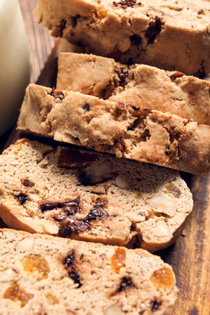 Delicious biscotti cookies on wooden background, closeupの写真素材