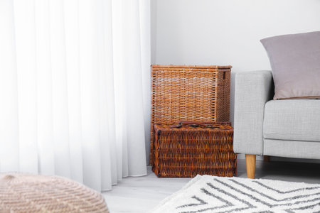 Interior of modern room with wicker basketの写真素材