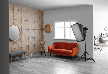 Interior of photo studio with modern equipmentの写真素材