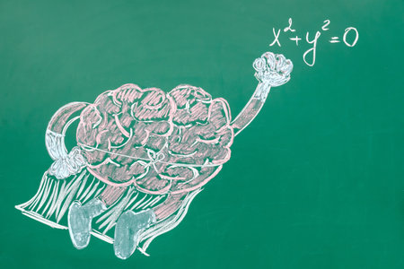 Drawn brain and formula on school blackboardの写真素材