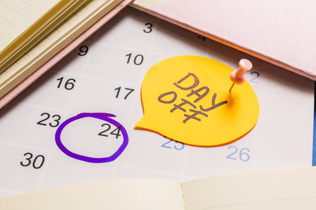 Calendar with text DAY OFF, closeupの写真素材