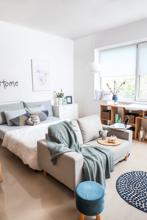 Stylish interior of modern bedroomの写真素材