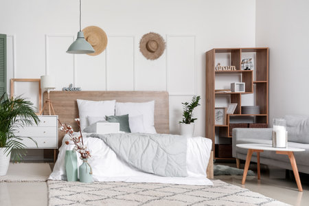 Stylish interior of modern bedroomの写真素材
