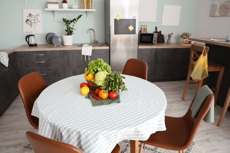 Interior of stylish modern kitchen with dining tableの写真素材