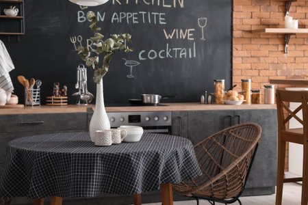 Dining table interior of modern kitchenの写真素材