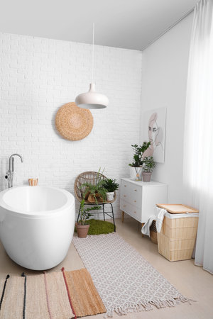 Stylish interior of modern bathroomの写真素材