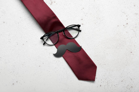 Necktie with eyeglasses and paper mustache on white background. father's day celebrationの写真素材