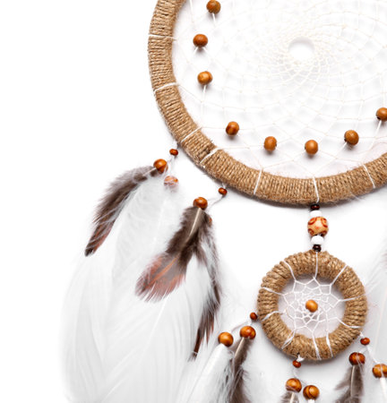 Beautiful dream catcher isolated on whiteの写真素材