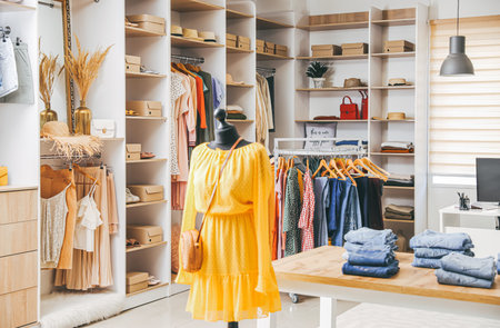 Stylish interior of modern clothes storeの写真素材
