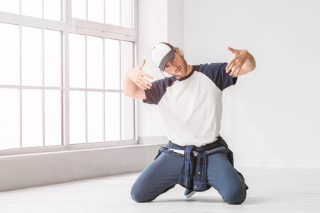 Male hip hop dancer in studioの写真素材