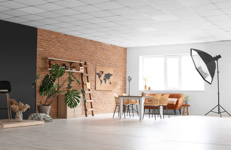 Interior of photo studio with modern equipment