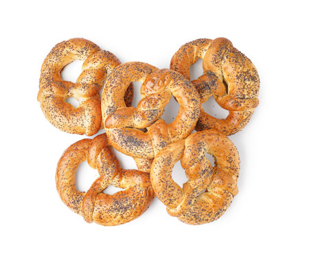 Tasty pretzels isolated on white backgroundの写真素材