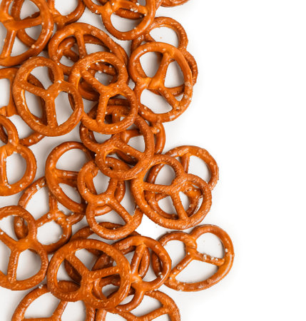 Tasty pretzels on white background, closeupの写真素材