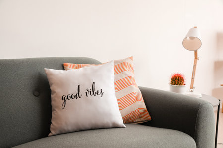 Stylish sofa in living roomの写真素材