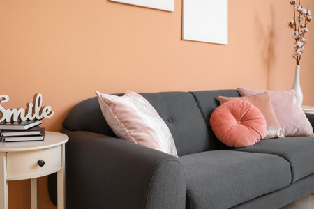 Interior of modern room with comfortable sofaの写真素材