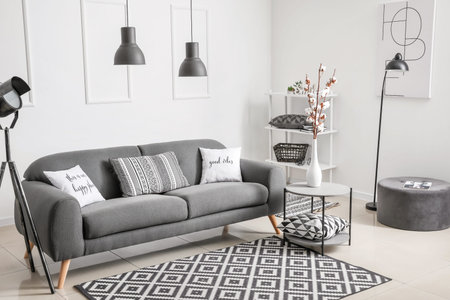 Interior of modern room with comfortable sofaの写真素材