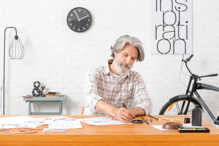 Senior male calligrapher working in officeの写真素材