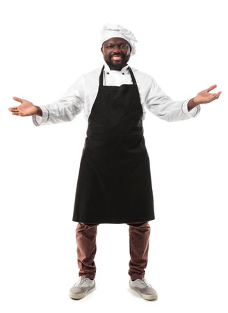 Male African-American chef on white backgroundの写真素材