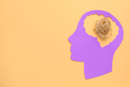 Human head with threads on color background. Concept of neurologyの写真素材