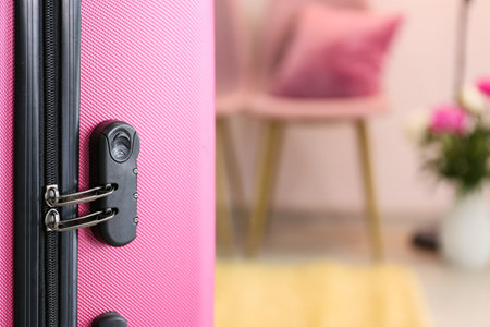 suitcase with lock in roomの写真素材