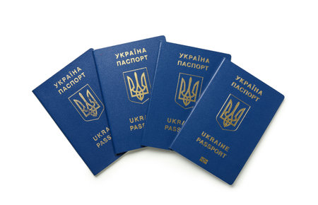 Ukrainian passports on white backgroundの写真素材