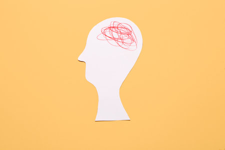 human head on color background. concept of dementiaの写真素材