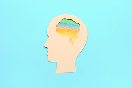 human head on color background. concept of dementiaの写真素材