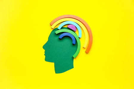 human head on color background. concept of dementiaの写真素材