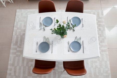 Interior of modern stylish dining room, top viewの写真素材