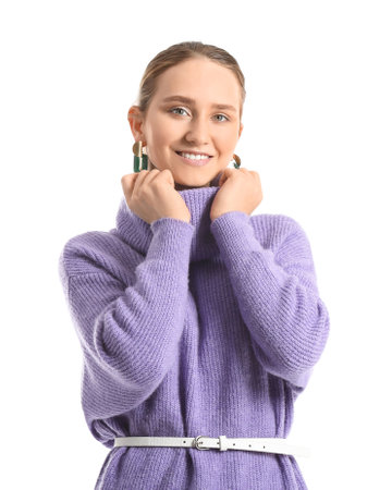 beautiful young woman on white backgroundの写真素材