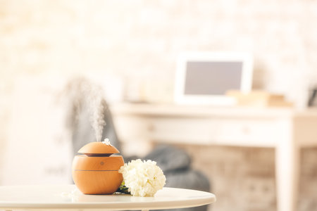 Aroma oil diffuser on table in roomの写真素材