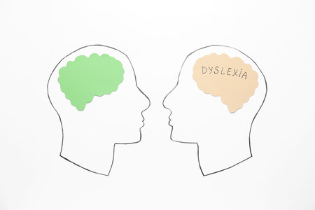 Drawn human head on white background. Dyslexia conceptの写真素材