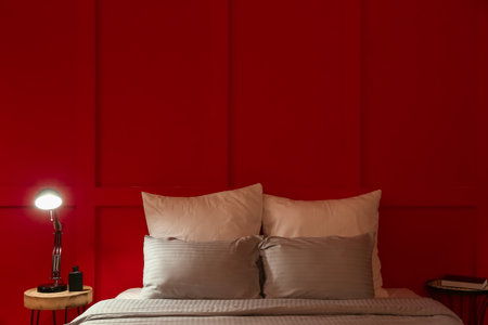 Interior of modern hotel room in the eveningの写真素材