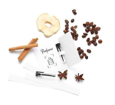 Perfume samples on white background
