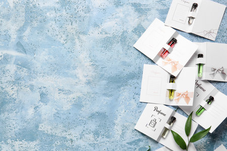 Perfume samples on color backgroundの写真素材