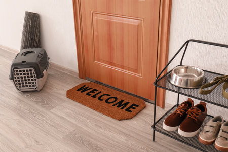 Interior of modern stylish hallway with door matの写真素材