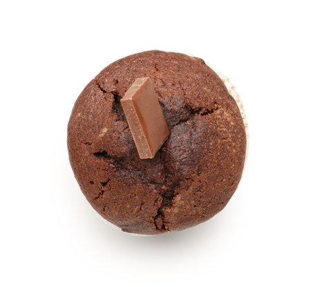 Tasty chocolate cupcake isolated on white backgroundの写真素材