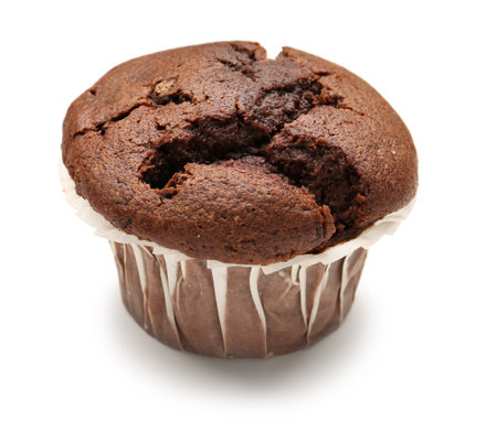 Tasty chocolate cupcake isolated on white backgroundの写真素材